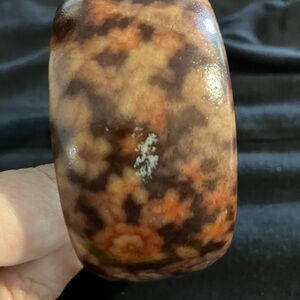 Hideous Brown, Pink, and Orange Patterned Wood Bangle
